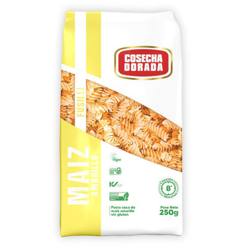 Funda x12 Fideo Fusilli de Maíz Amarillo Cosecha Dorada Sin Gluten 250g