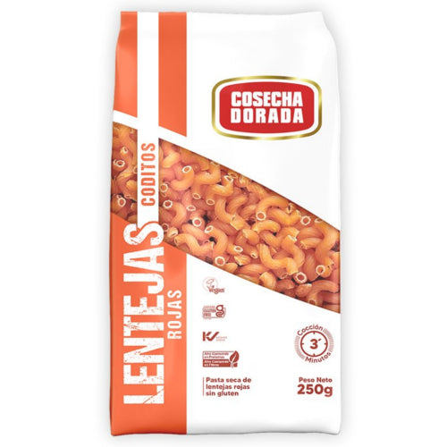 Funda x12 Fideo Coditos de Lenteja Cosecha Dorada Sin Gluten 250g