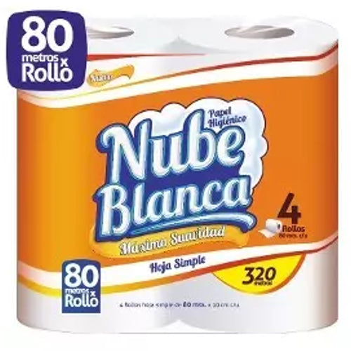 Papel Higiénico Nube Blanca Hoja Simple 80mts x4 Rollos
