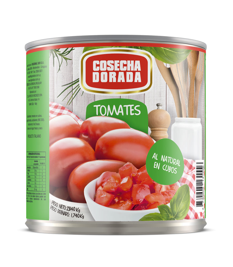 Tomates en Cubo Cosecha Dorada Lata 2.5kg Caja x6 unidades