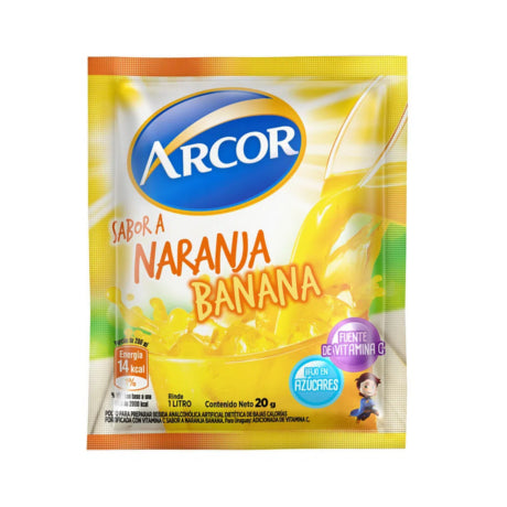 Jugo en Polvo Arcor Sabor Naranja y Banana Sobre 20gr x18 unidades
