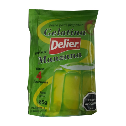 Gelatina Manzana 4 Porciones Delier 85gr x12 Unidades