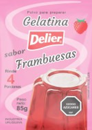 Gelatina Frambuesa 4 Porciones Delier 85gr x12 Unidades