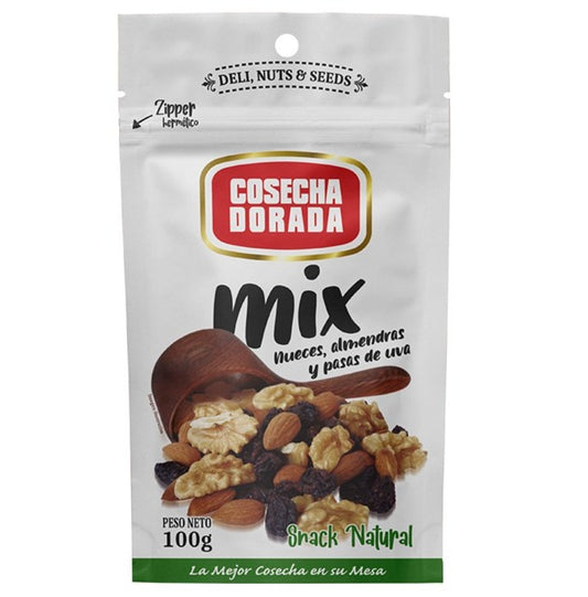 Funda x12 Mix Nueces, Almendras y Pasas Cosecha Dorada Doypack 100g