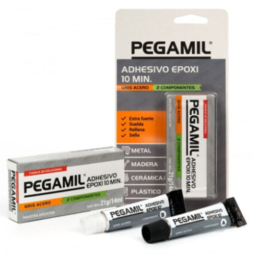 Adhesivo Epoxi Gris Acero Pegamil 14ml