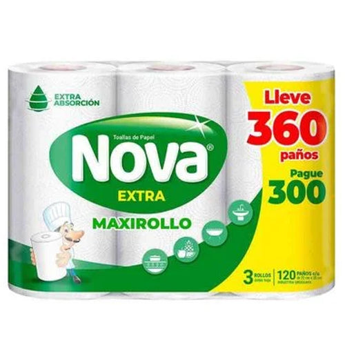 Toalla de Cocina Nova Extra Megarollo 360 Paños x3 Rollos