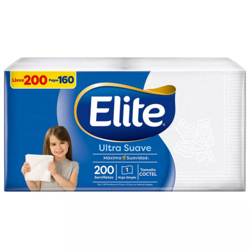 Servilletas Elite Cocktail Blanca 24x24cm x200 unidades