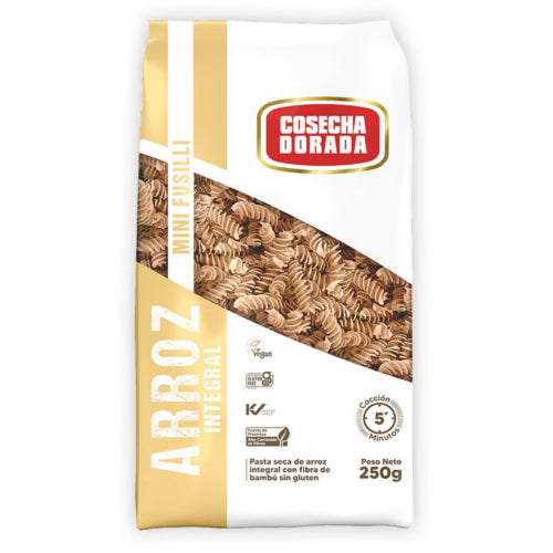 Funda x12 Fideo Mini Fusilli de Arroz Integral Cosecha Dorada Sin Gluten 250g