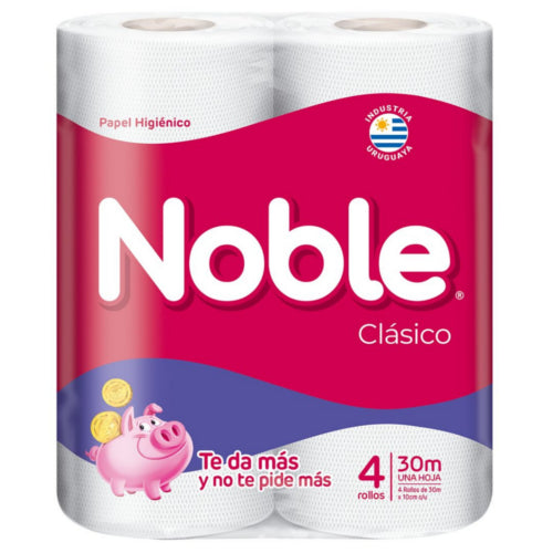 Papel Higiénico Noble Hoja Simple 30mts x4 Rollos