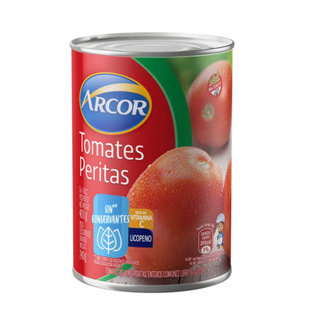 Tomates Perita Pelados Enteros Arcor Lata 400gr