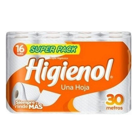 Papel Higiénico Higienol Hoja Simple 30mts x16 Rollos