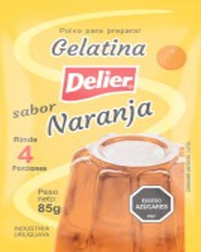 Gelatina Naranja 4 Porciones Delier 85gr x12 Unidades